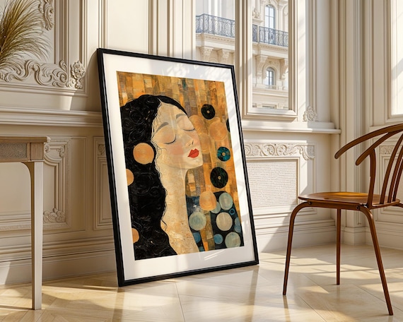 Golden Mosaic Woman Portrait Art Nouveau Style Elegant Gold Poster