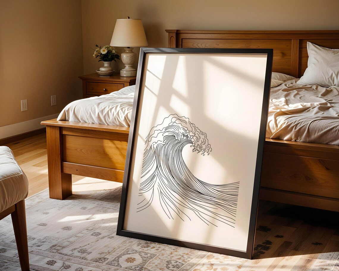The Great Wave Off Kanagawa Minimalist Line Art Drawing Poster - Image 5