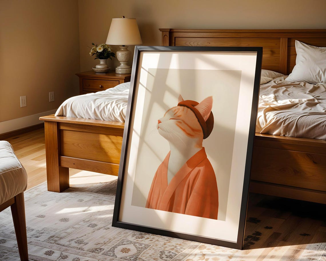 Ginger Cat In Orange Robe Whimsical Pet Portrait Artwork Poster - Image 4