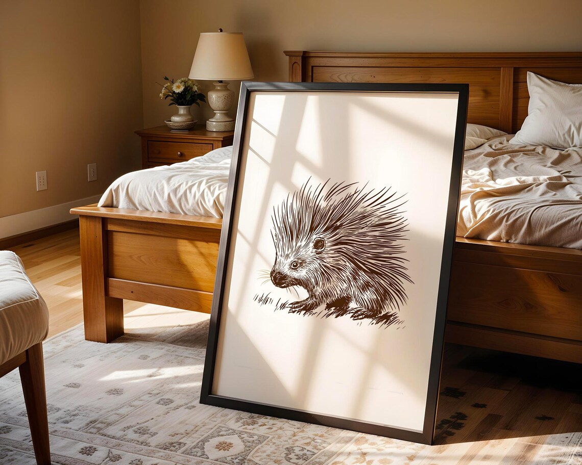 Sepia Porcupine Ink Sketch Vintage Wildlife Illustration Poster - Image 5
