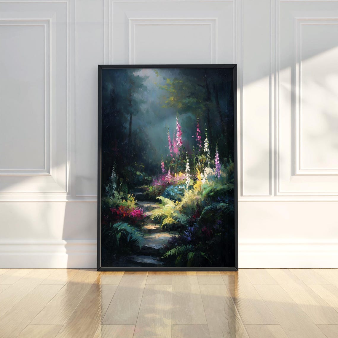 Enchanted Forest Path Glowing Foxglove Flowers Dark Oil Poster