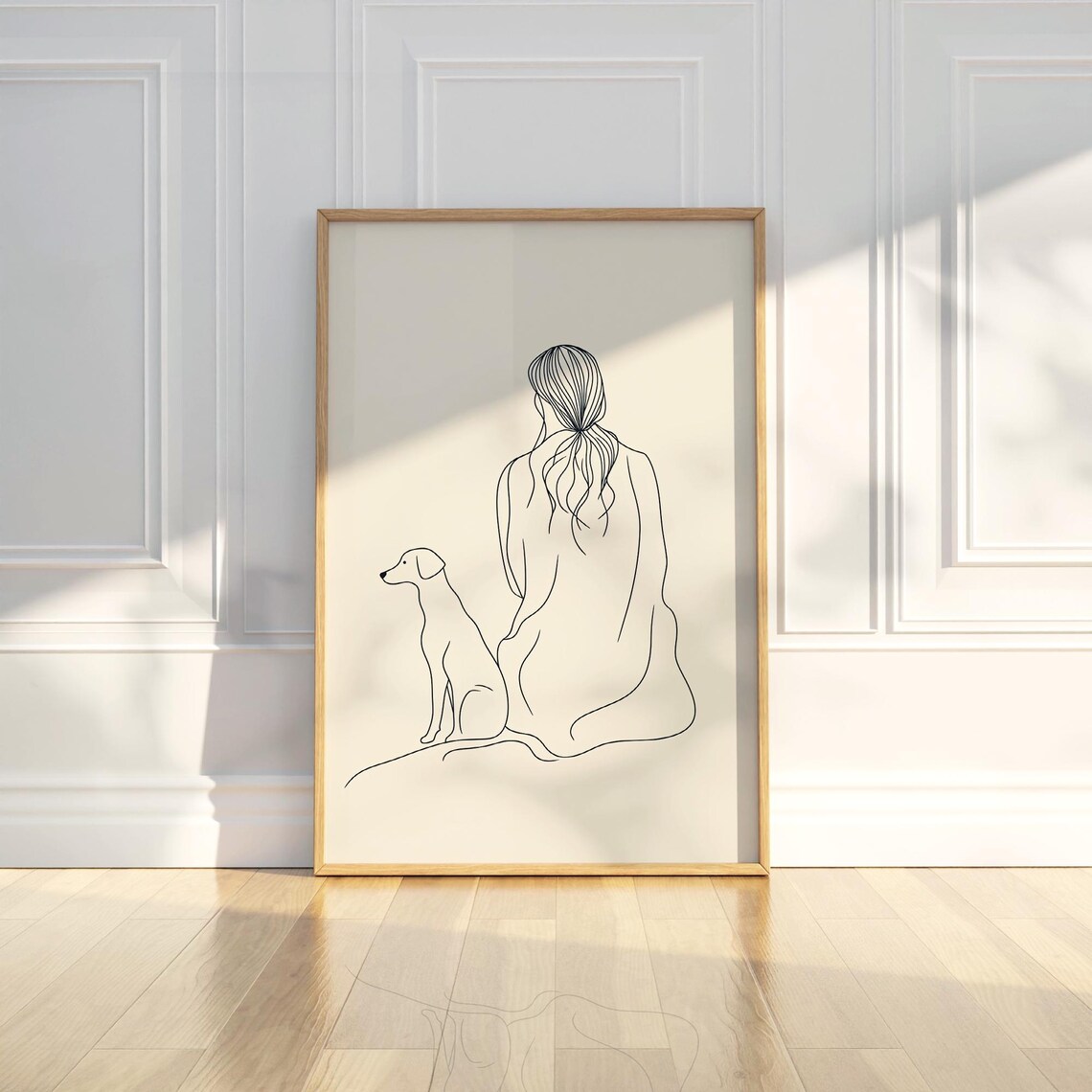 Woman And Dog Best Friends Minimal Line Drawing Portrait Art Poster