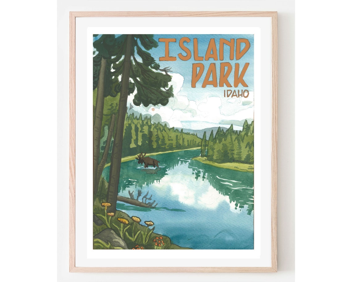 Island Park Idaho Vintage Travel Poster Moose Lake Pines Artwork