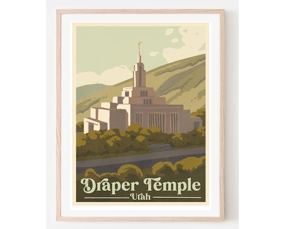 Draper Utah Temple Vintage Travel Poster Classic LDS Artwork Decor