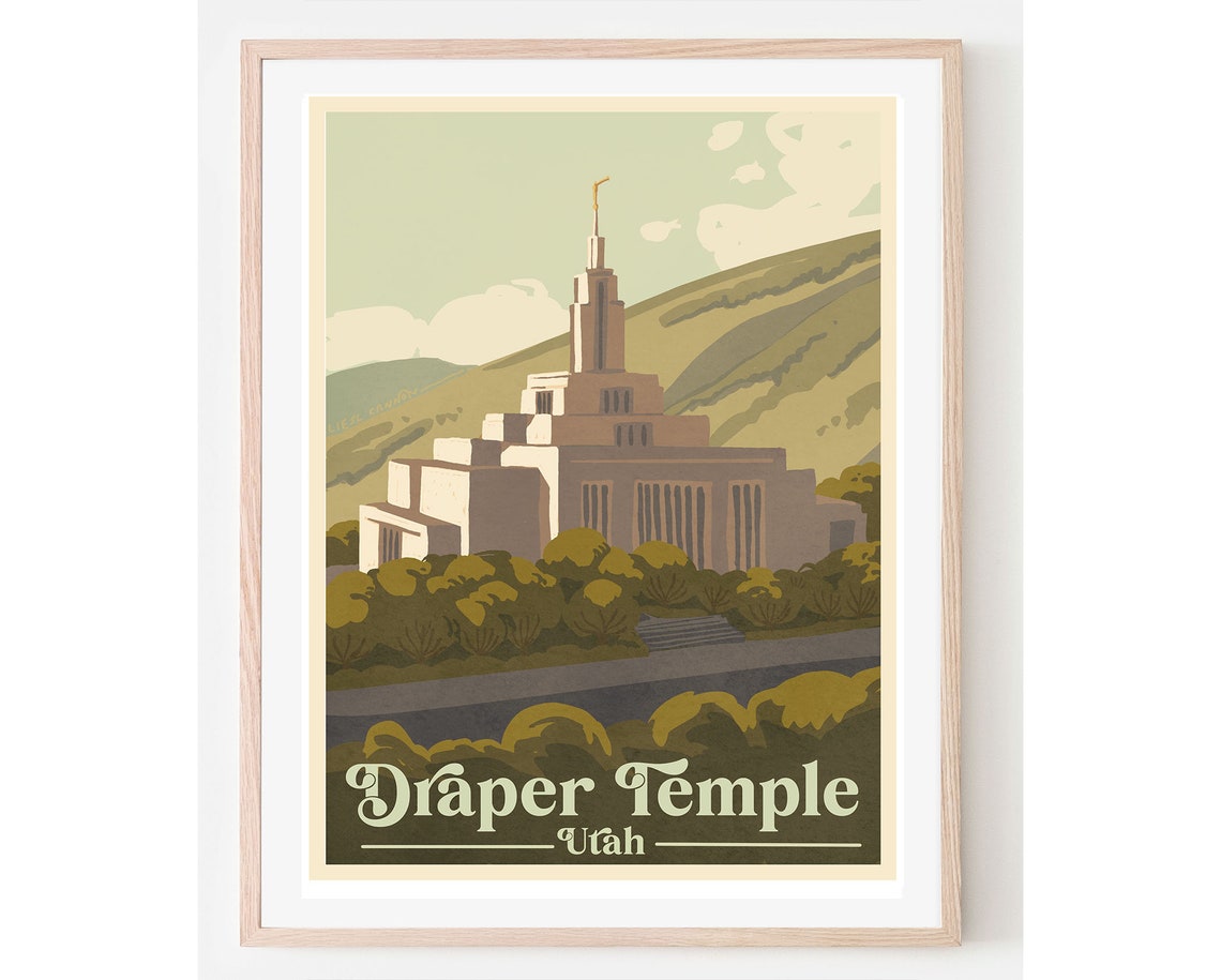 Draper Utah Temple Vintage Travel Poster Classic LDS Artwork Decor
