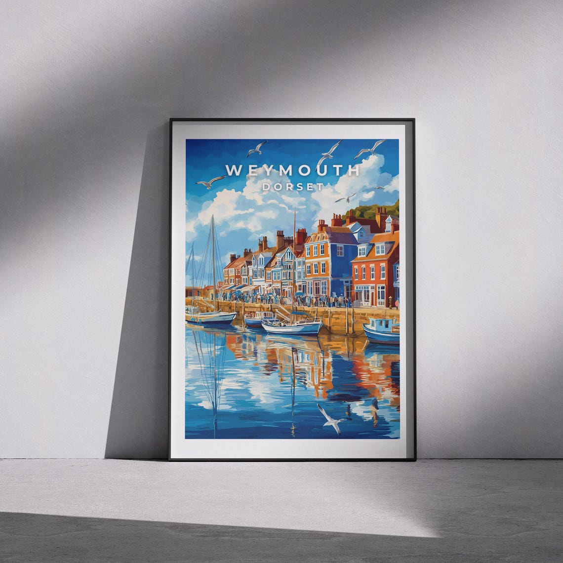 Weymouth Dorset Harbor Boats Reflection Blue Seascape Poster