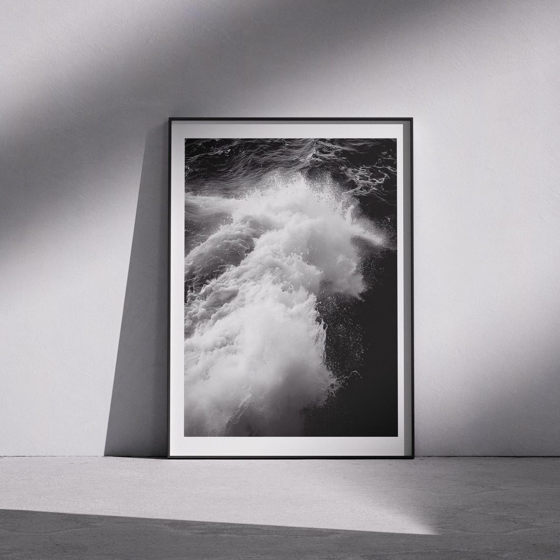 Black and White Ocean Wave Crash Monochrome Seascape Photo Poster