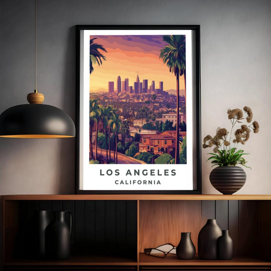 Los Angeles California Skyline Sunset Palm Trees Travel Poster - Image 4