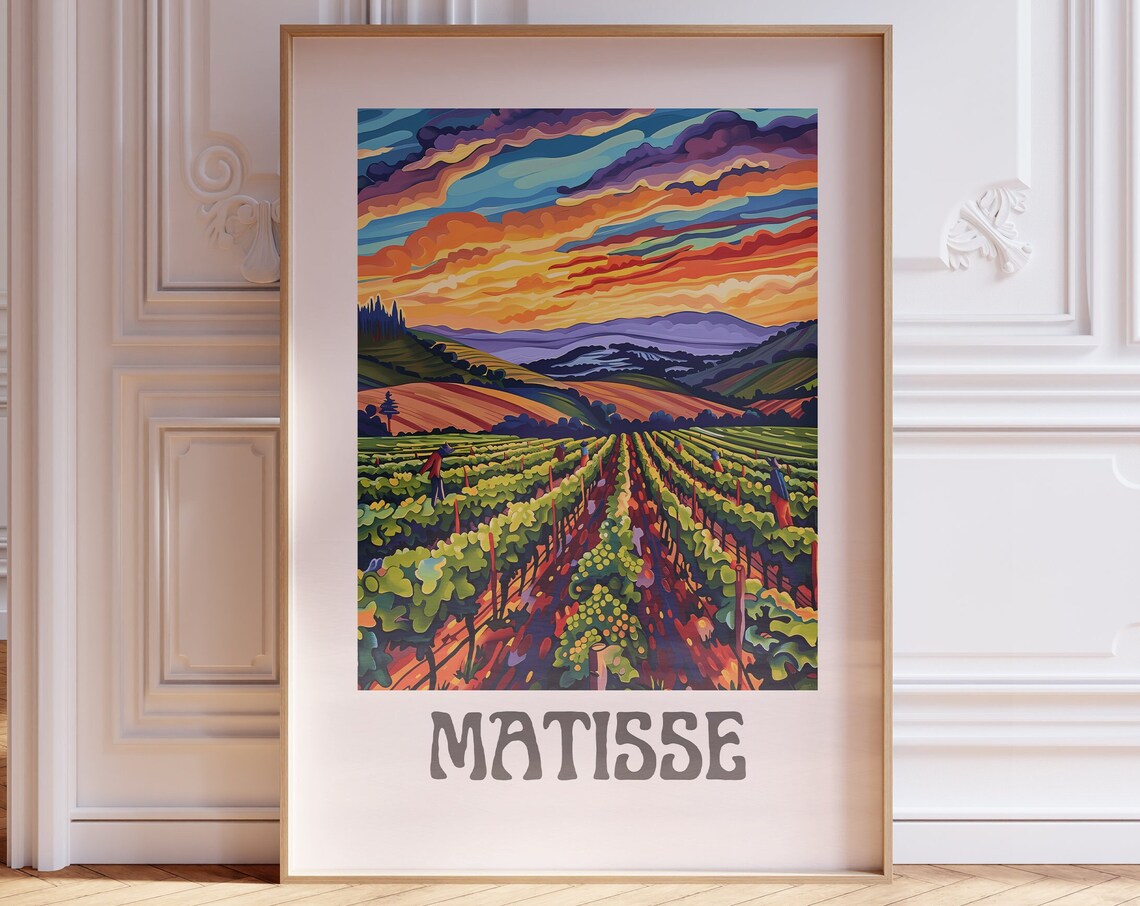 Henri Matisse Vineyard Harvesters Under Fiery Sunset Field Poster