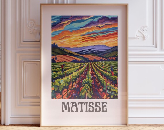 Henri Matisse Vineyard Harvesters Under Fiery Sunset Field Poster
