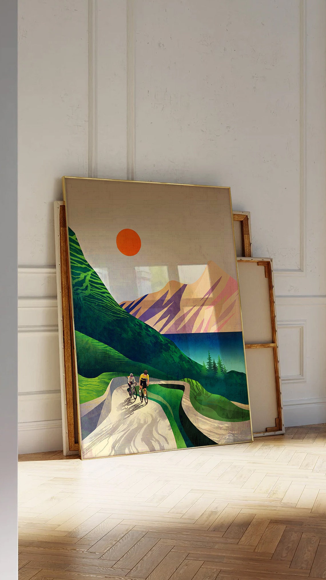 Road Cyclists Climbing a Winding Mountain Road by the Lake Poster - Image 4