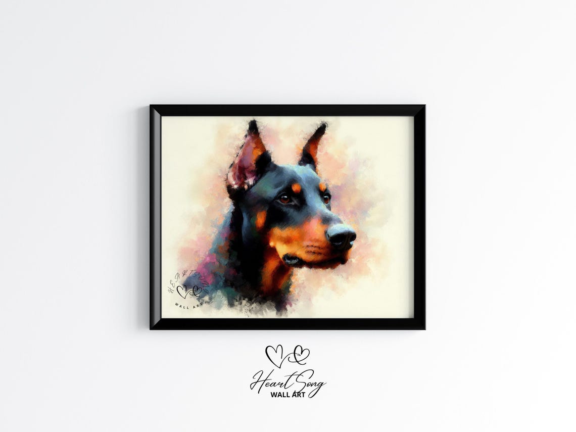 Elegant Doberman Pinscher Dreamy Watercolor Dog Portrait Poster