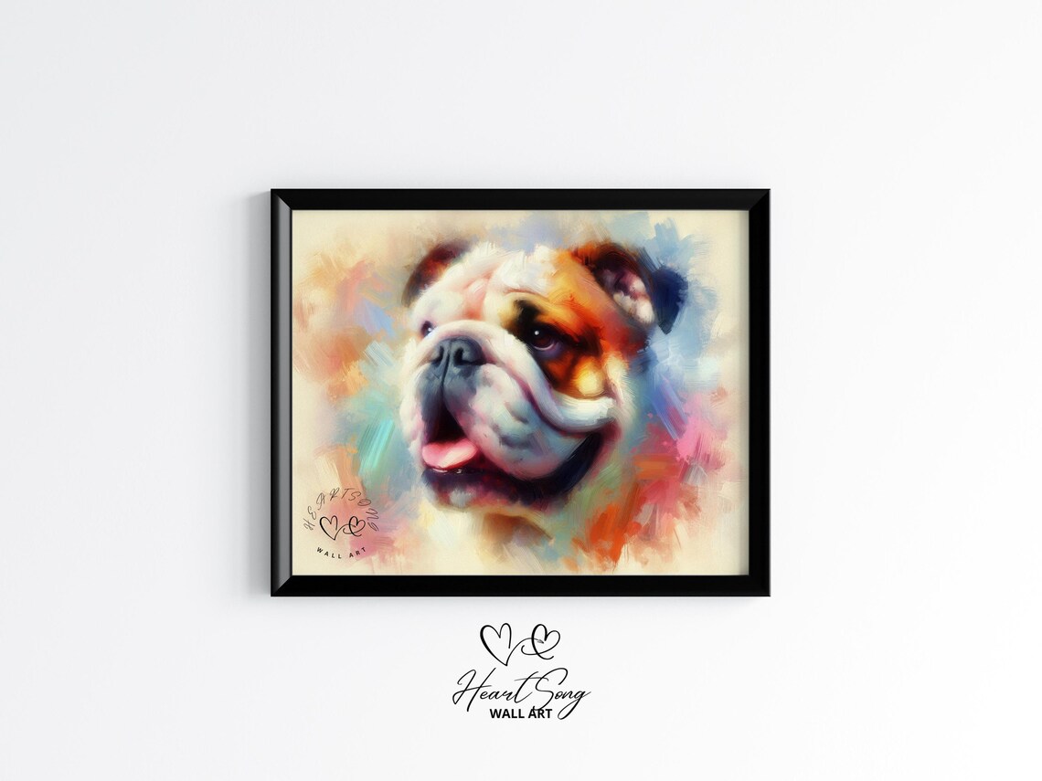 English Bulldog Watercolor Dog Portrait Colorful Pastel Art Print