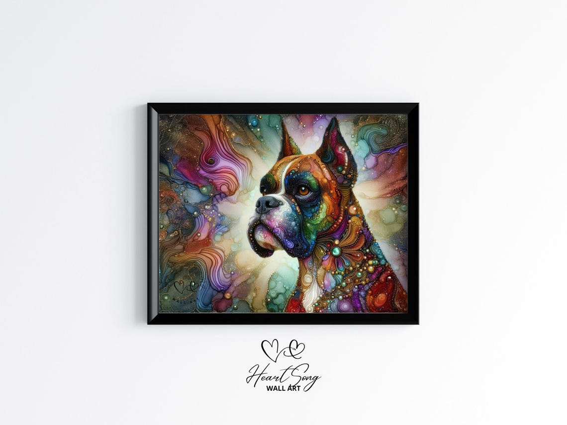 Boxer Dog Portrait Colorful Psychedelic Alcohol Ink Art Poster
