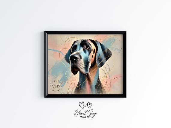 Great Dane Watercolor Dog Art Moody Pet Portrait Vintage Country Wall Print Warm Tones Painting 577