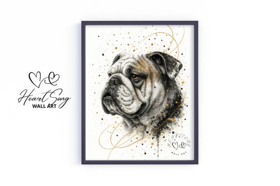 Bulldog Dog Art Print Vintage Splatter Painting Rustic Wall Decor Moody Portrait Earthy Tones Pet Artwork 796