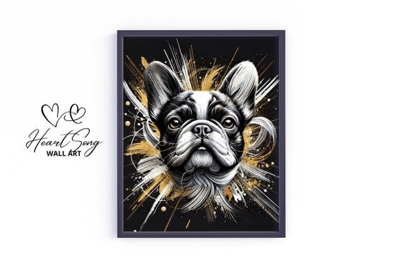 French Bulldog Art Moody Black And Gold Pet Portrait Vintage Elegant Dog Print Stylish Animal Wall Decor 354