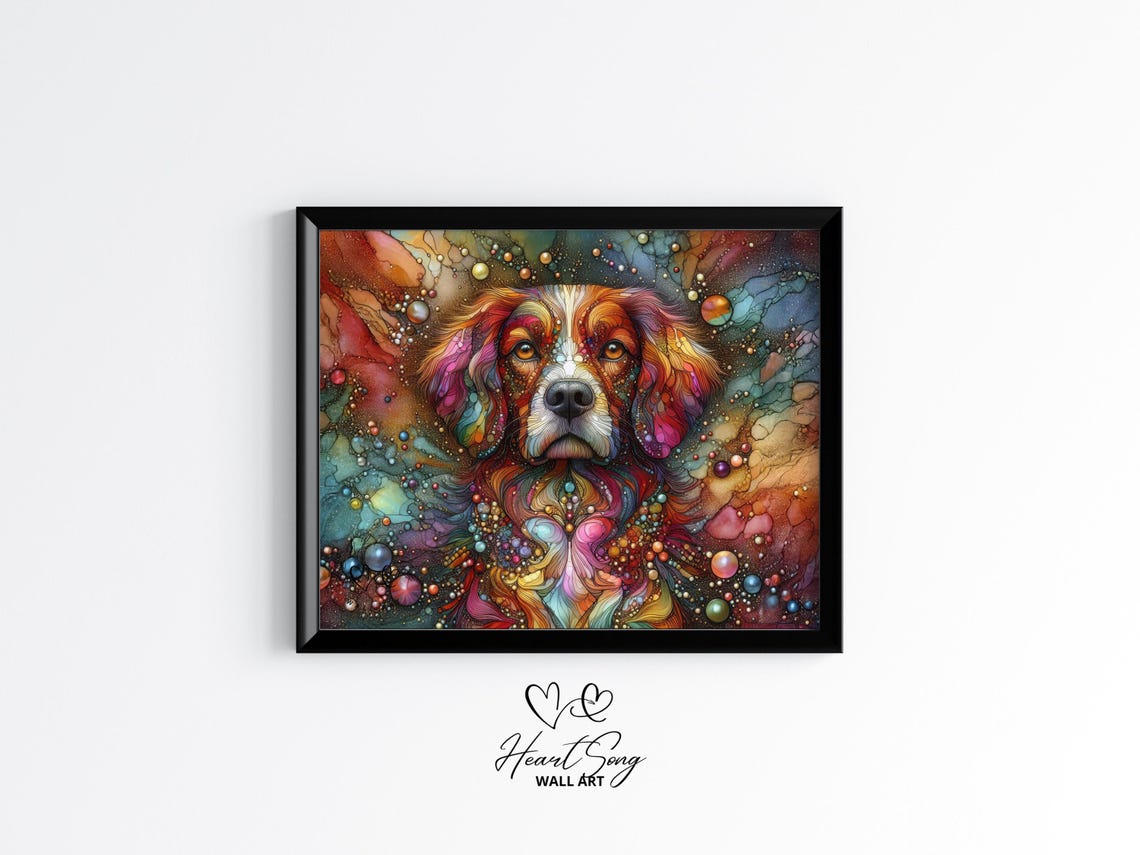 Brittany Dog Painting Rustic Abstract Wall Art With Rich Alcohol Inkinspired Texture For Modern Decor Lovers 832
