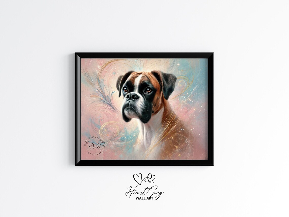 Boxer Dog Watercolor Pet Portrait Pastel Floral Swirl Poster