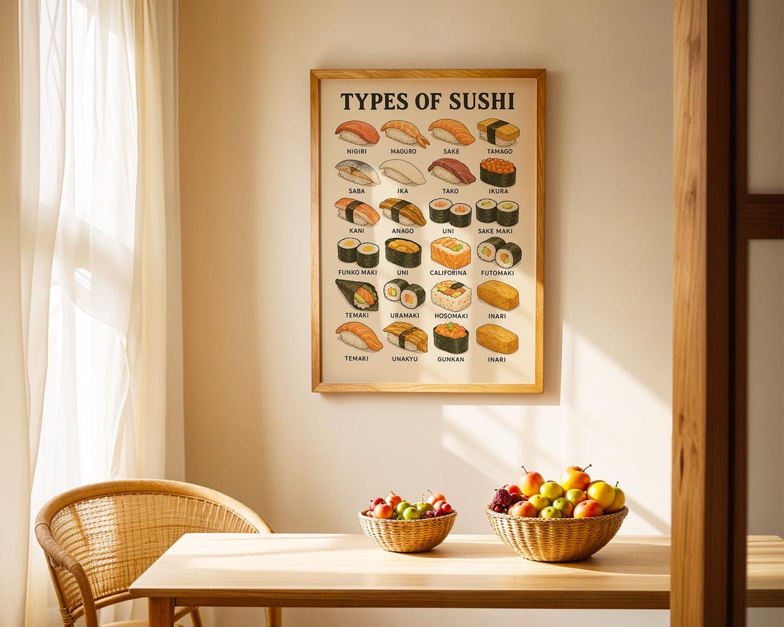 Types Of Sushi Illustrated Chart Japanese Food Guide Art Poster - Image 3