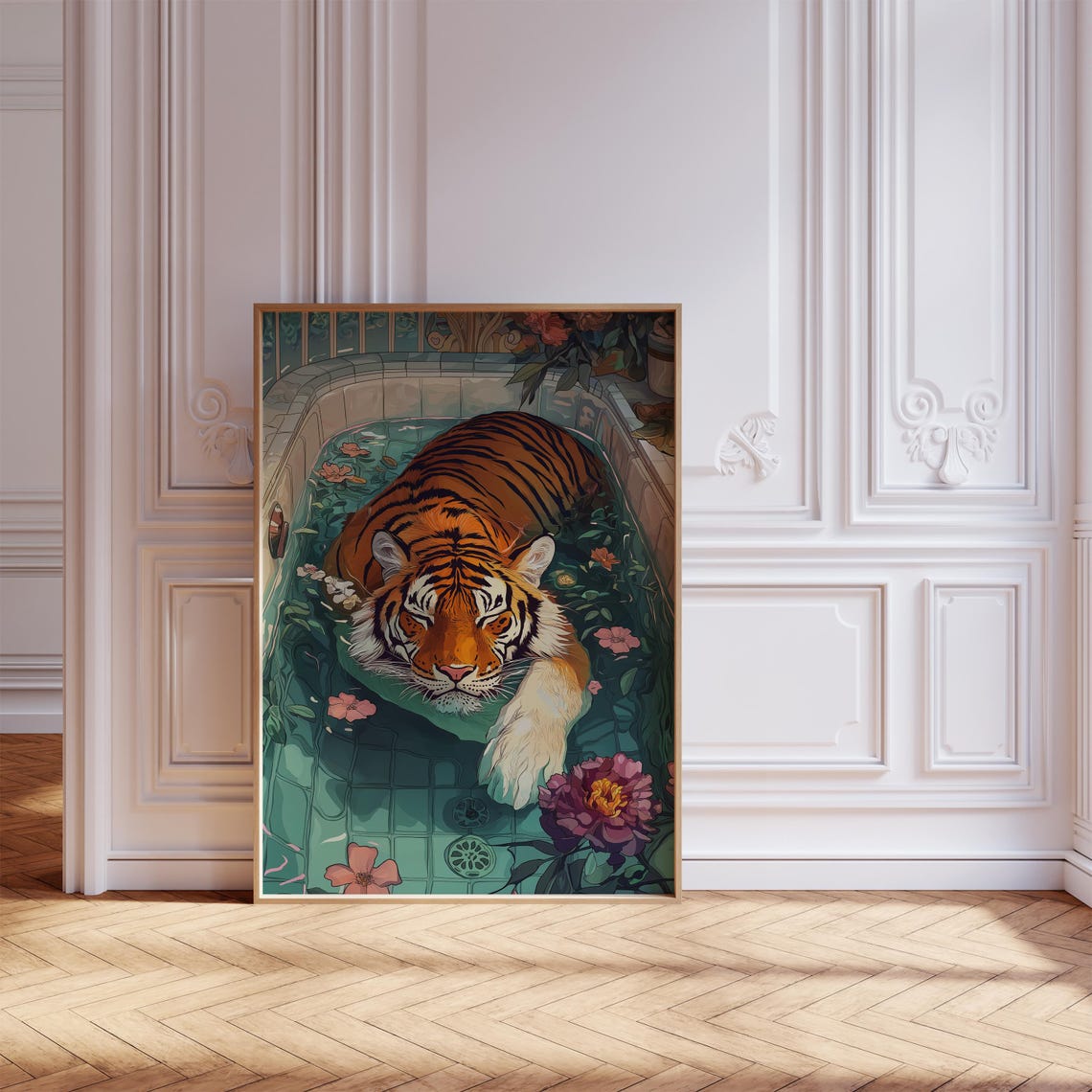 Luxury Tiger Bath Art Exotic Bathroom Decor Maximalist Wall Wild Animal Print Colorful Jungle Poster Trendy - Image 7