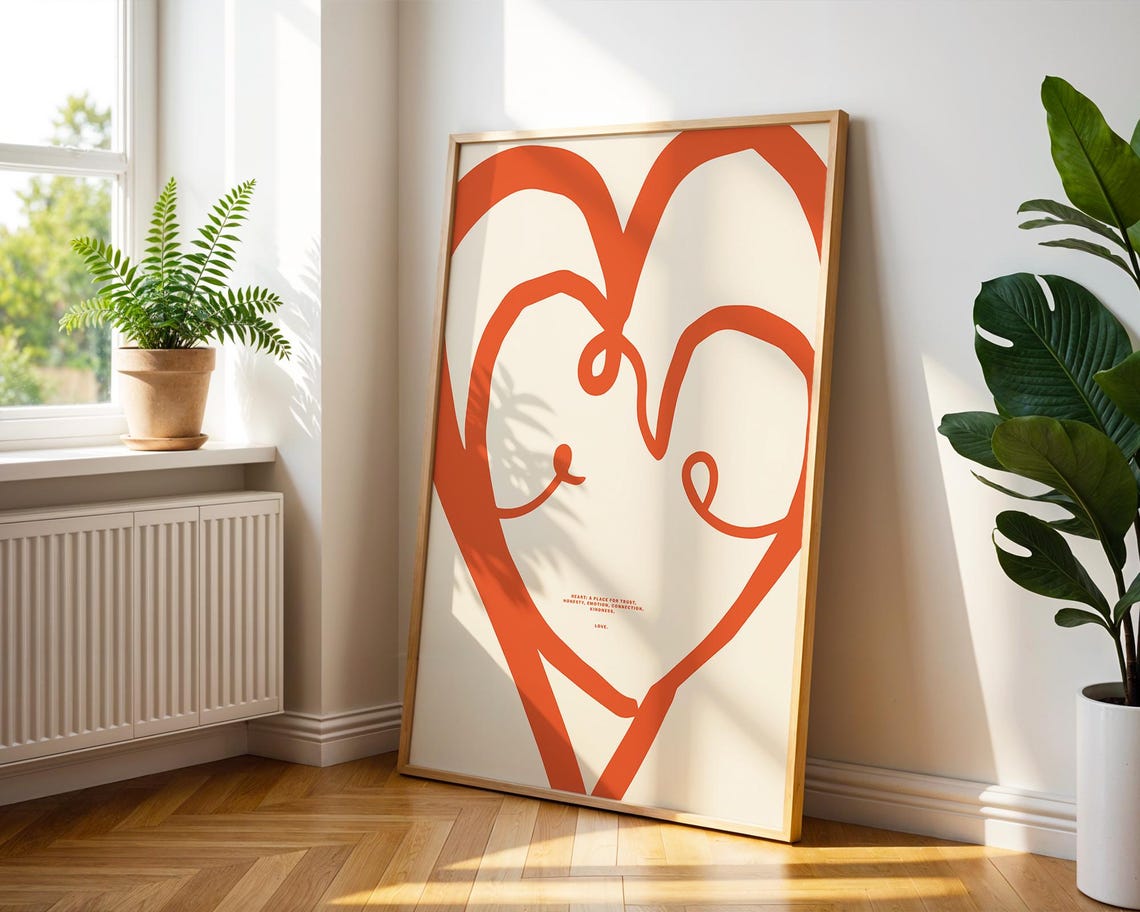 Minimalist Red Line Heart Continuous Drawing Modern Love Art Poster - Image 5