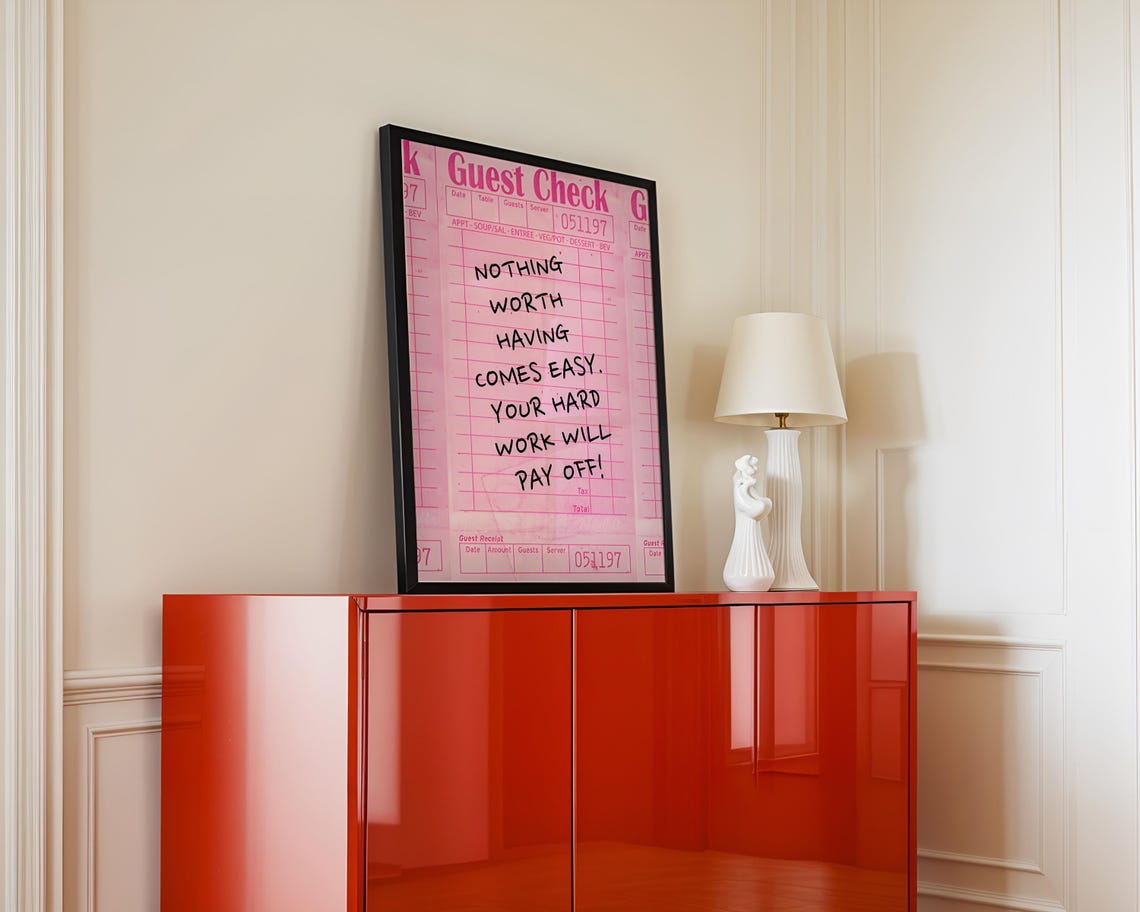 Pink Guest Check Print Motivational Quote Wall Art Trendy Y2k Decor Preppy Room Poster - Image 3
