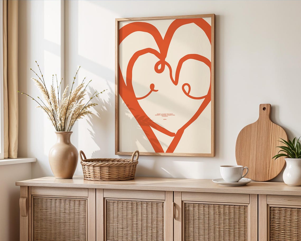 Minimalist Red Line Heart Continuous Drawing Modern Love Art Poster - Image 3