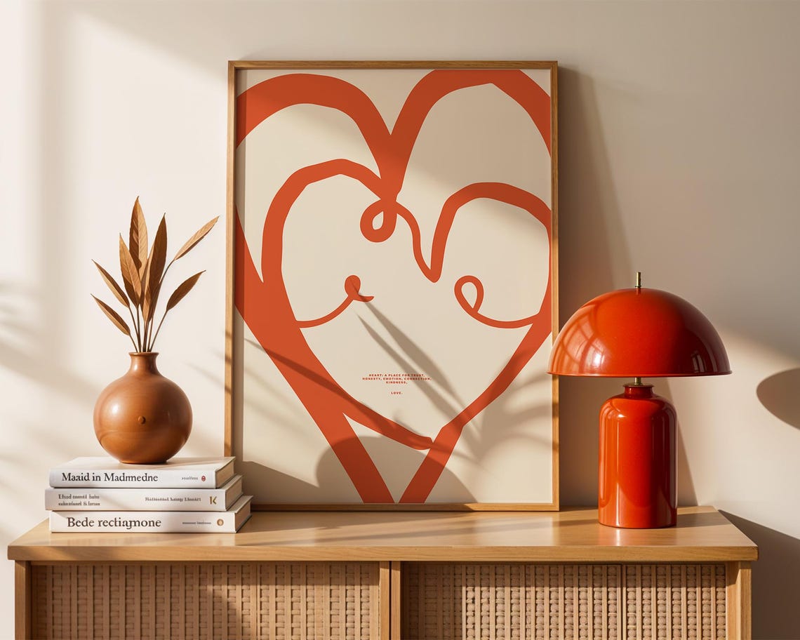Minimalist Red Line Heart Continuous Drawing Modern Love Art Poster - Image 4