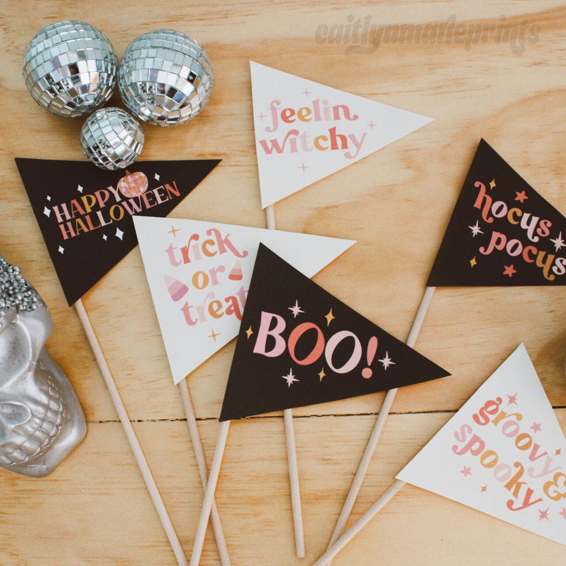 Set of 6 Printable Halloween Pennant Flag Designs Party Print - Image 3