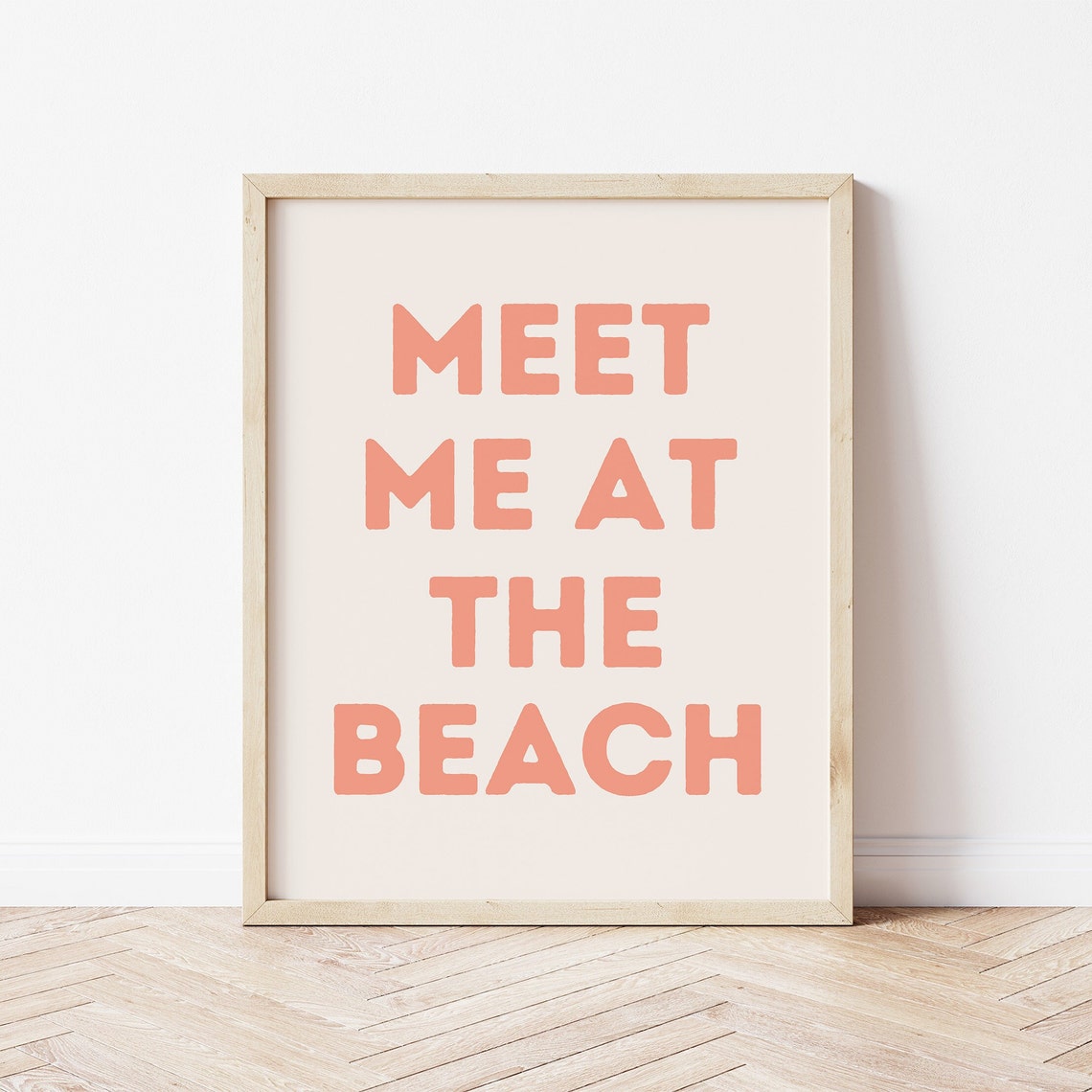 Meet Me At The Beach Coral Bold Lettering Coastal Summer Saying Poster