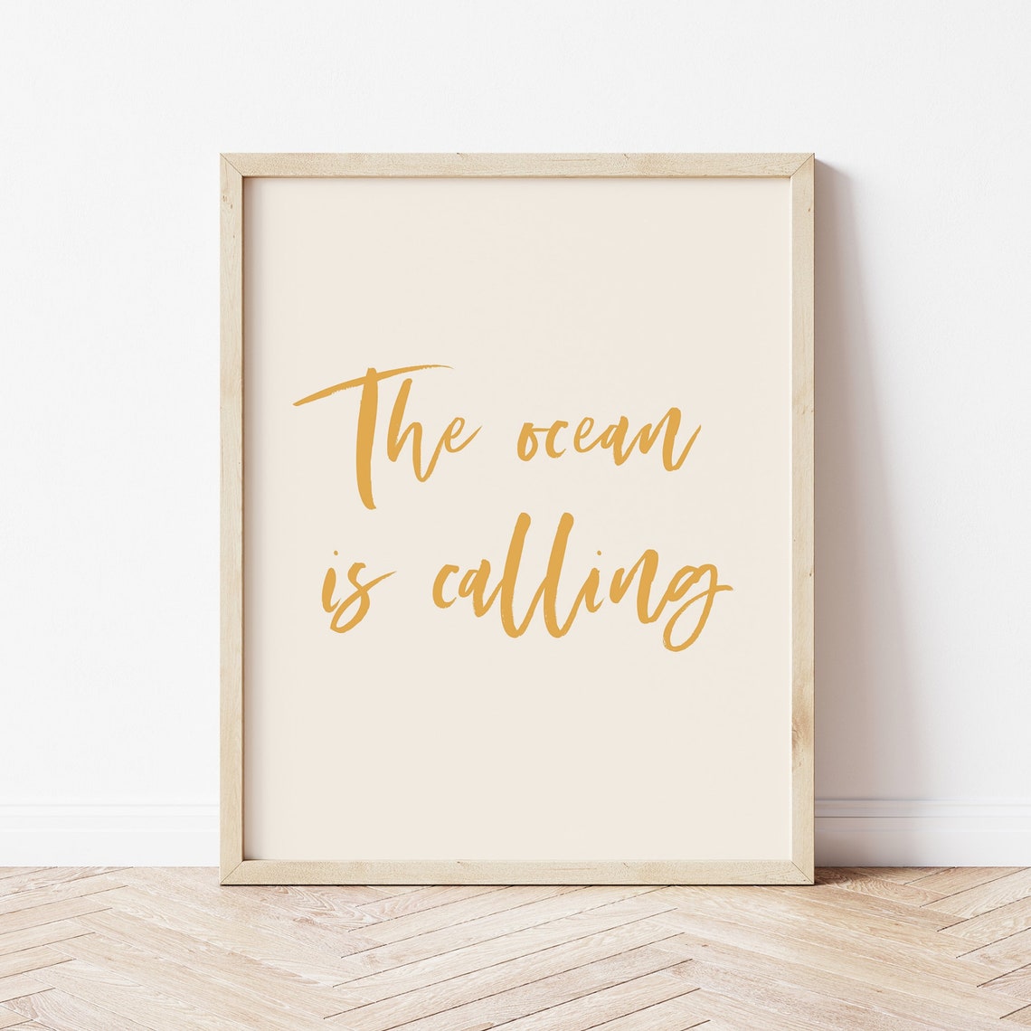 The Ocean Is Calling Gold Script Coastal Beach House Quote Poster