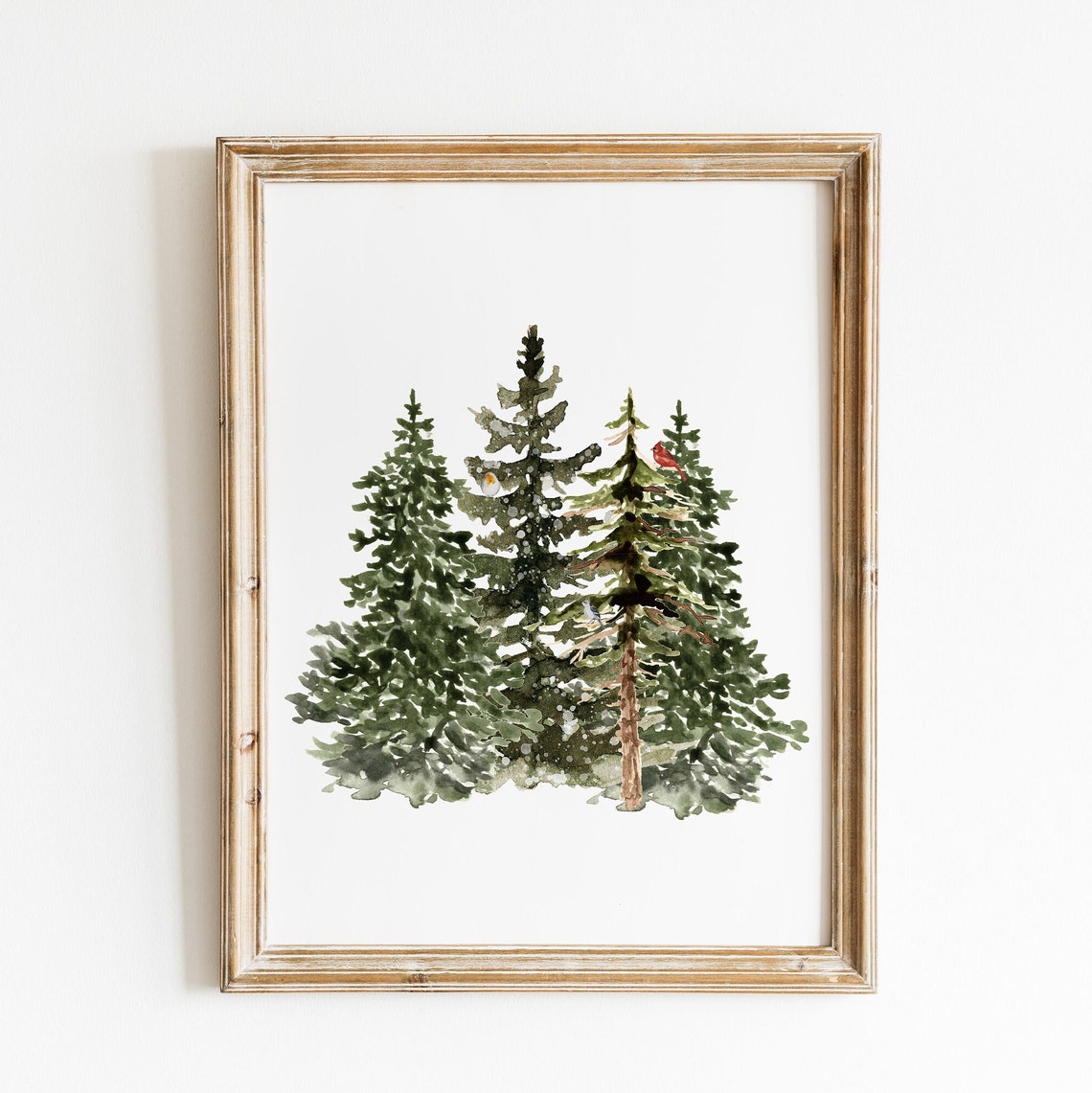 Watercolor Pine Trees Cluster with Cardinal Winter Woodland Poster - Image 3