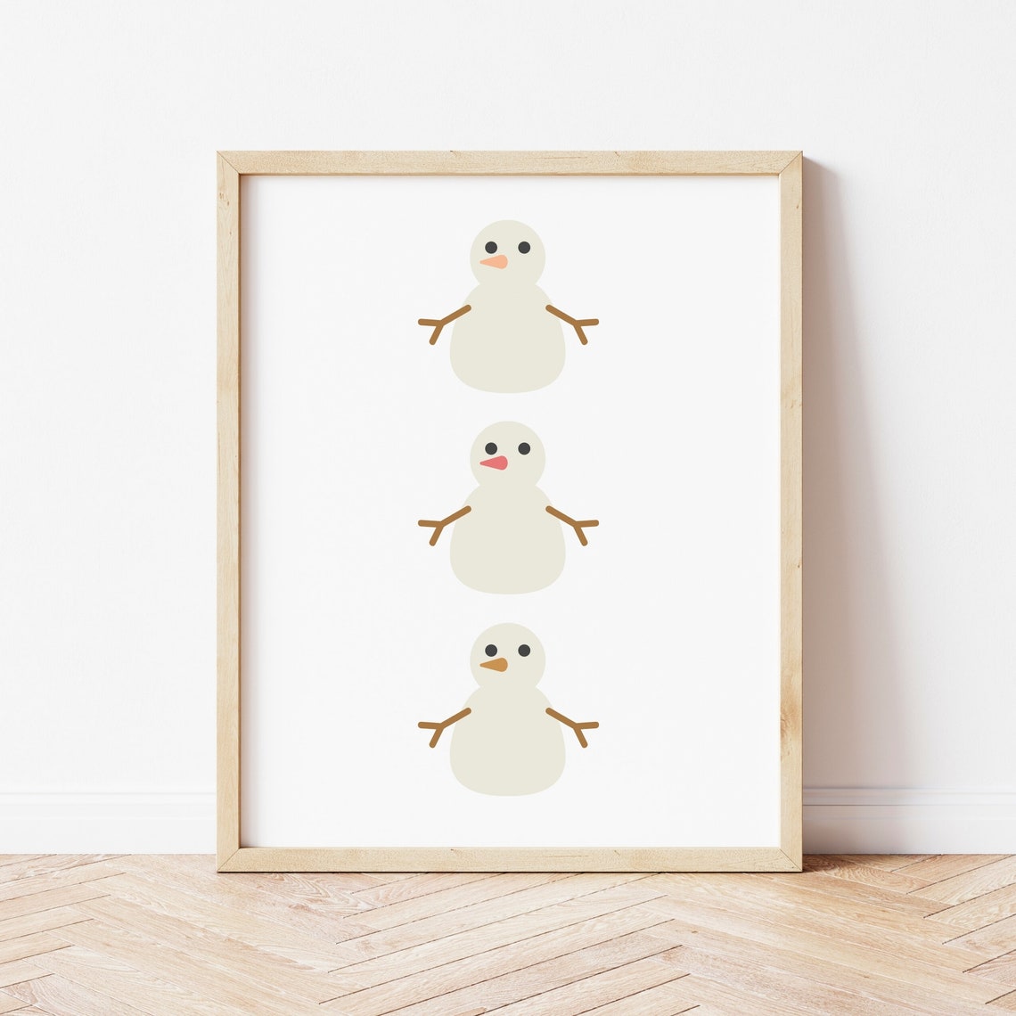 Cute Minimalist Snowmen Winter Trio Holiday Decor Art Poster