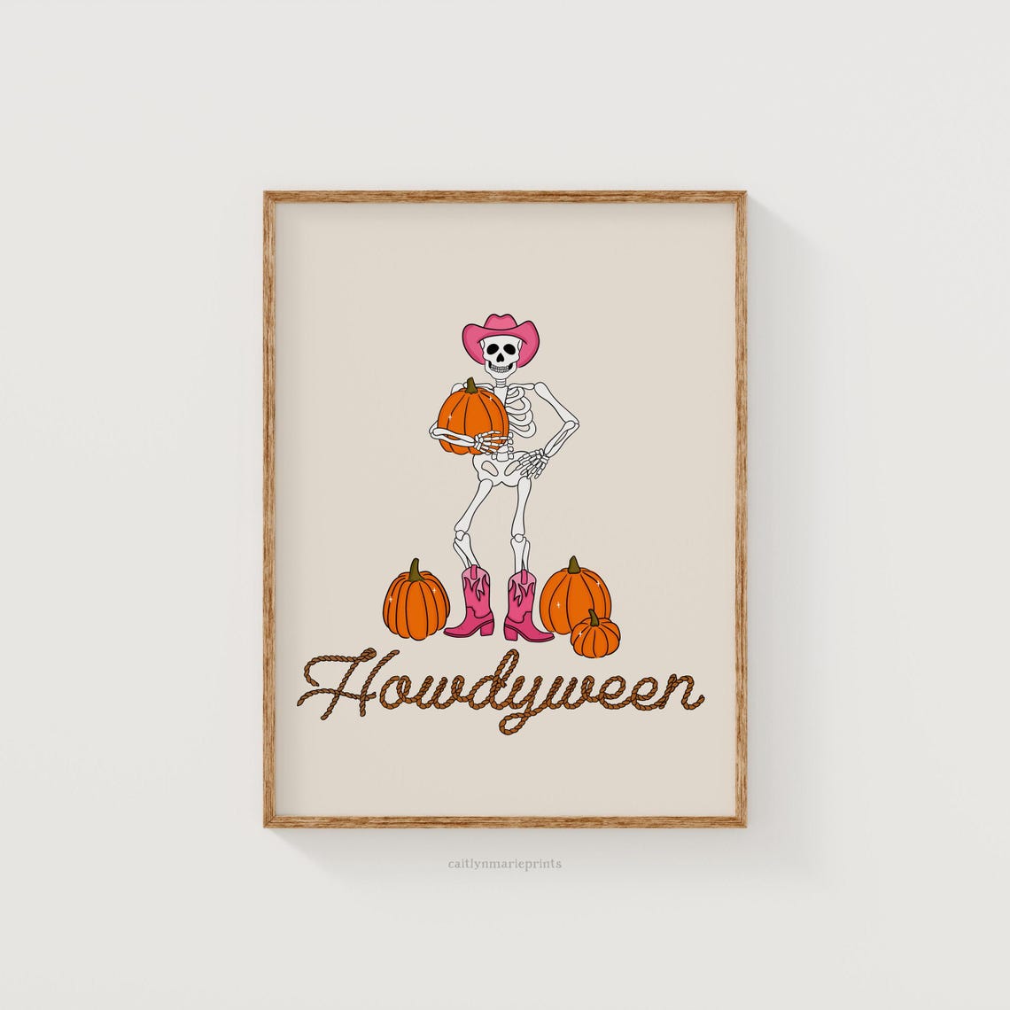 Howdyween Cowboy Skeleton with Pink Boots and Pumpkins Poster - Image 2