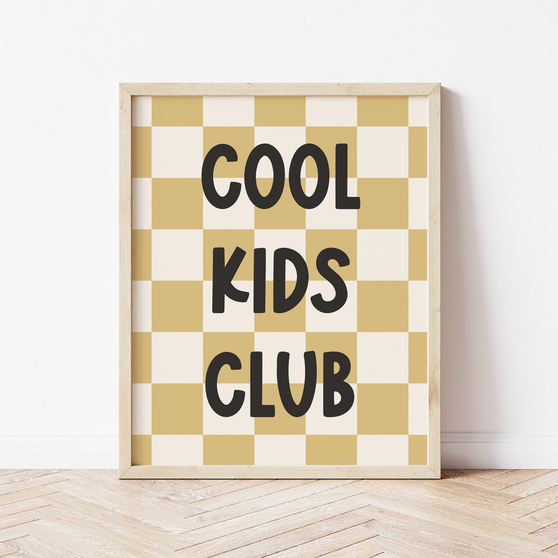 Cool Kids Club Retro Tan Checkered Bold Typography Nursery Poster
