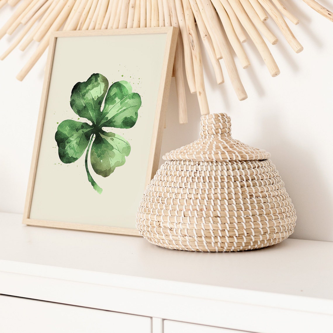 Watercolor Shamrock Green Four Leaf Clover St Patricks Day Print - Image 2