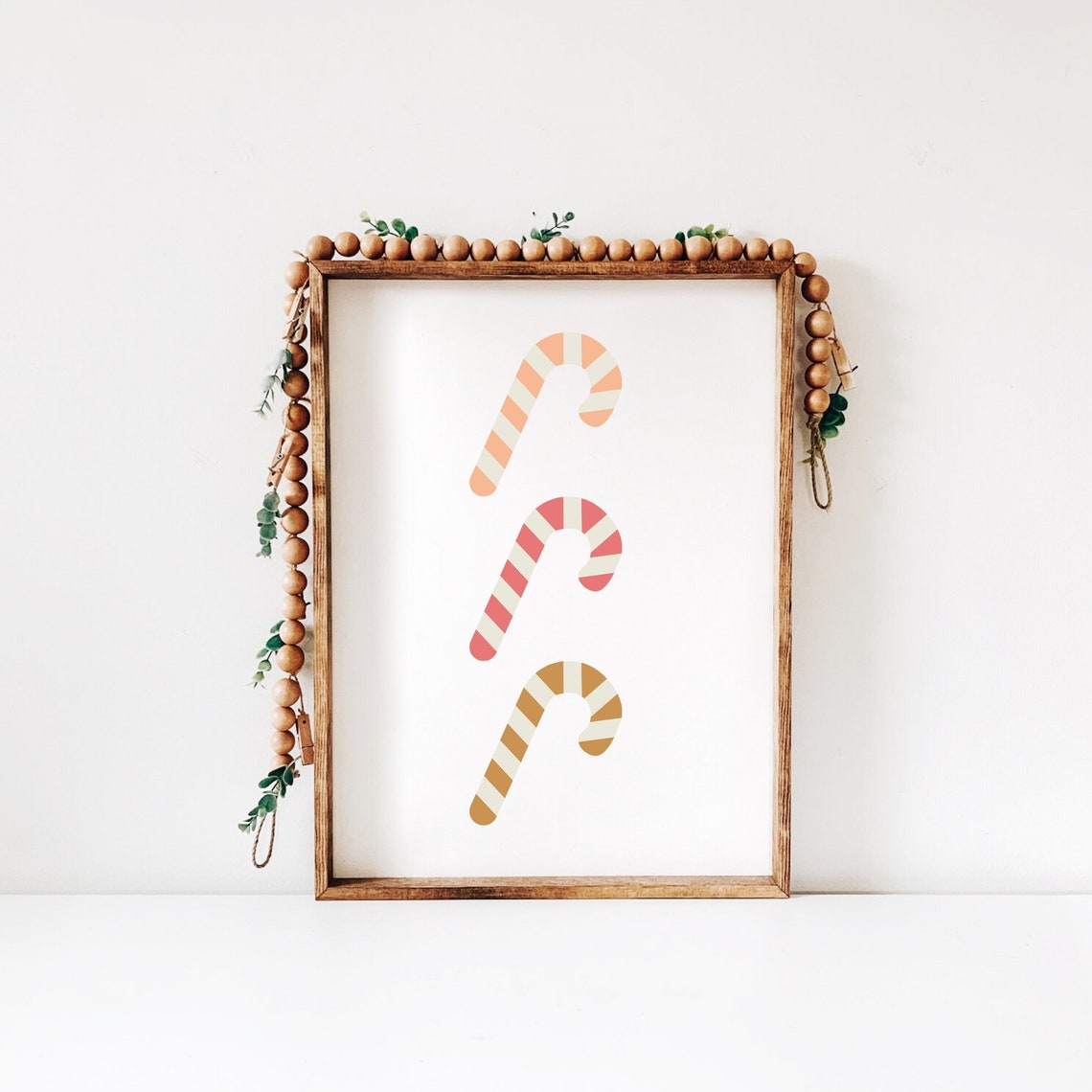 Boho Candy Canes Pastel Pink Christmas Trio Holiday Art Poster - Image 2