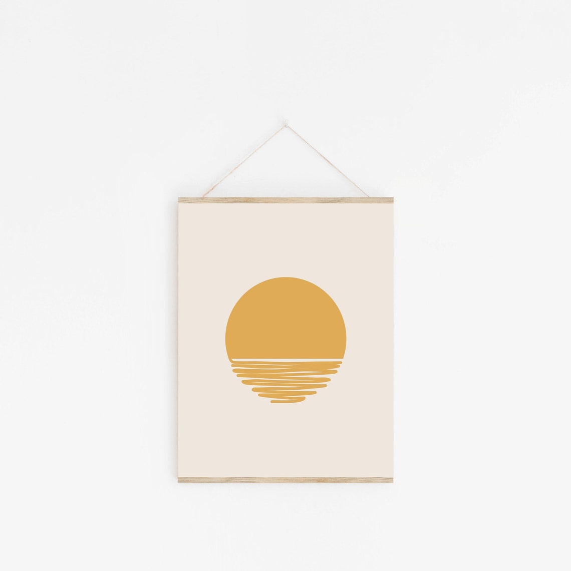 Boho Sun Over Ocean Minimalist Mustard Yellow Sunrise Wall Art - Image 2