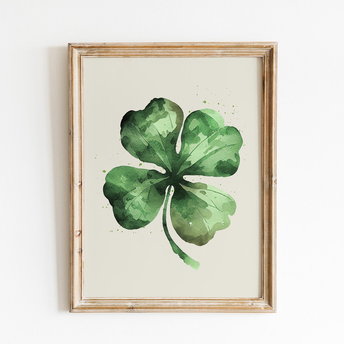 Watercolor Shamrock Green Four Leaf Clover St Patricks Day Print
