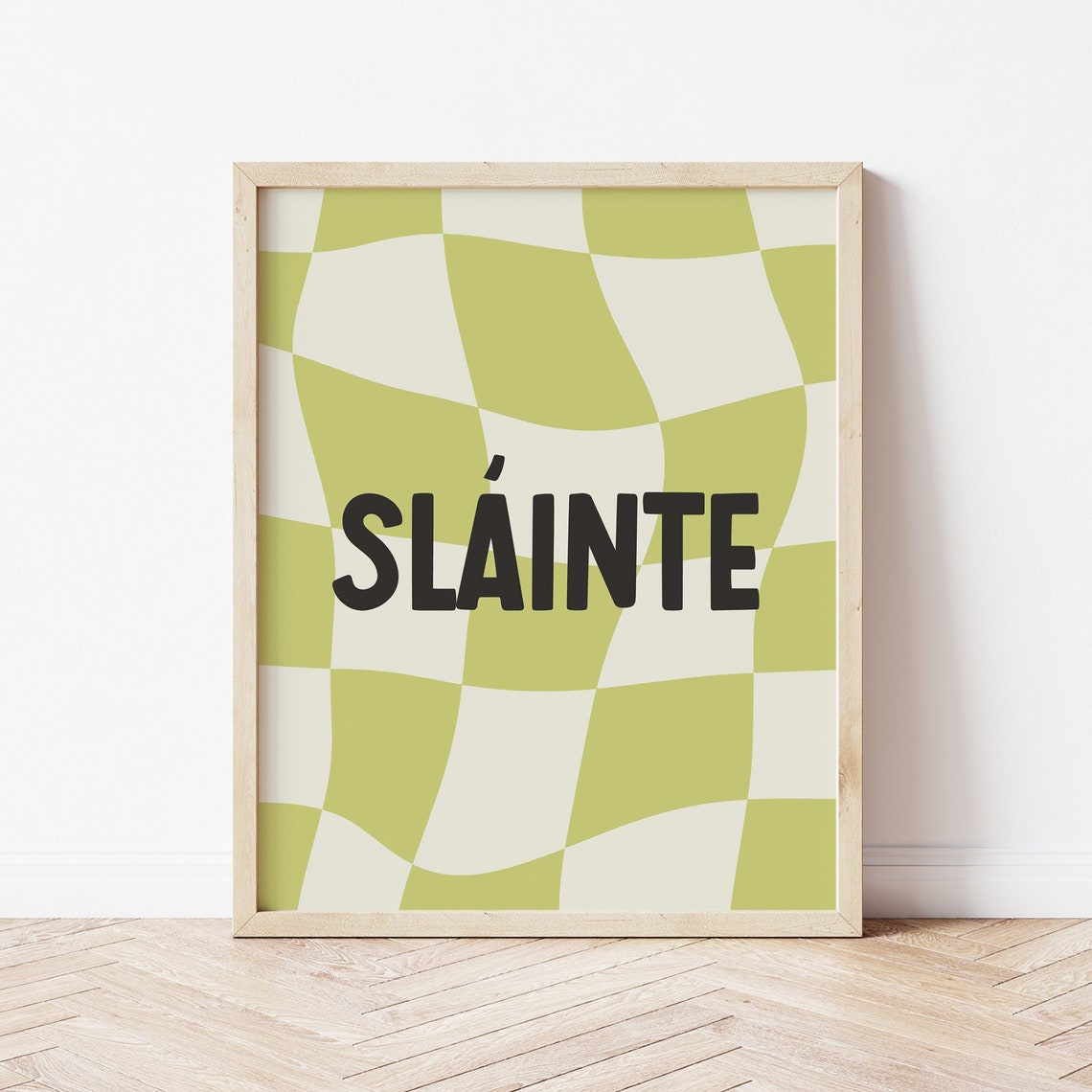 Slainte Irish Toast Green Checkered Retro Typography Wall Art