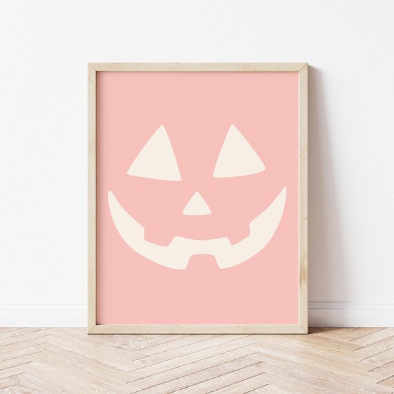 Cream Jack O Lantern Face Minimalist Pink Halloween Pumpkin Art Poster