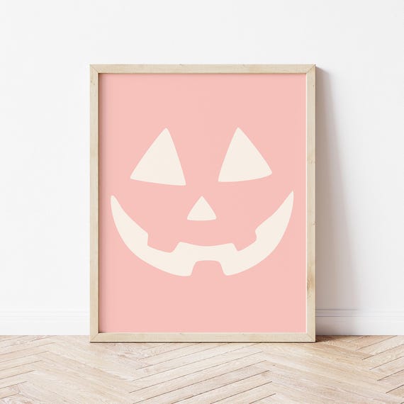 Pink Pumpkin Face Print Halloween Pink Halloween Prints Halloween Decor Cute Halloween Art Boho Halloween Digital Download