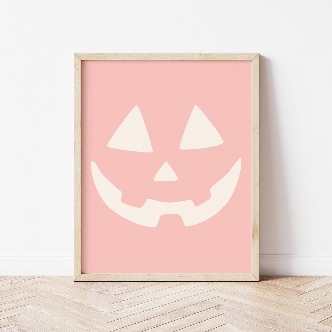 Cream Jack O Lantern Face Minimalist Pink Halloween Pumpkin Art Poster