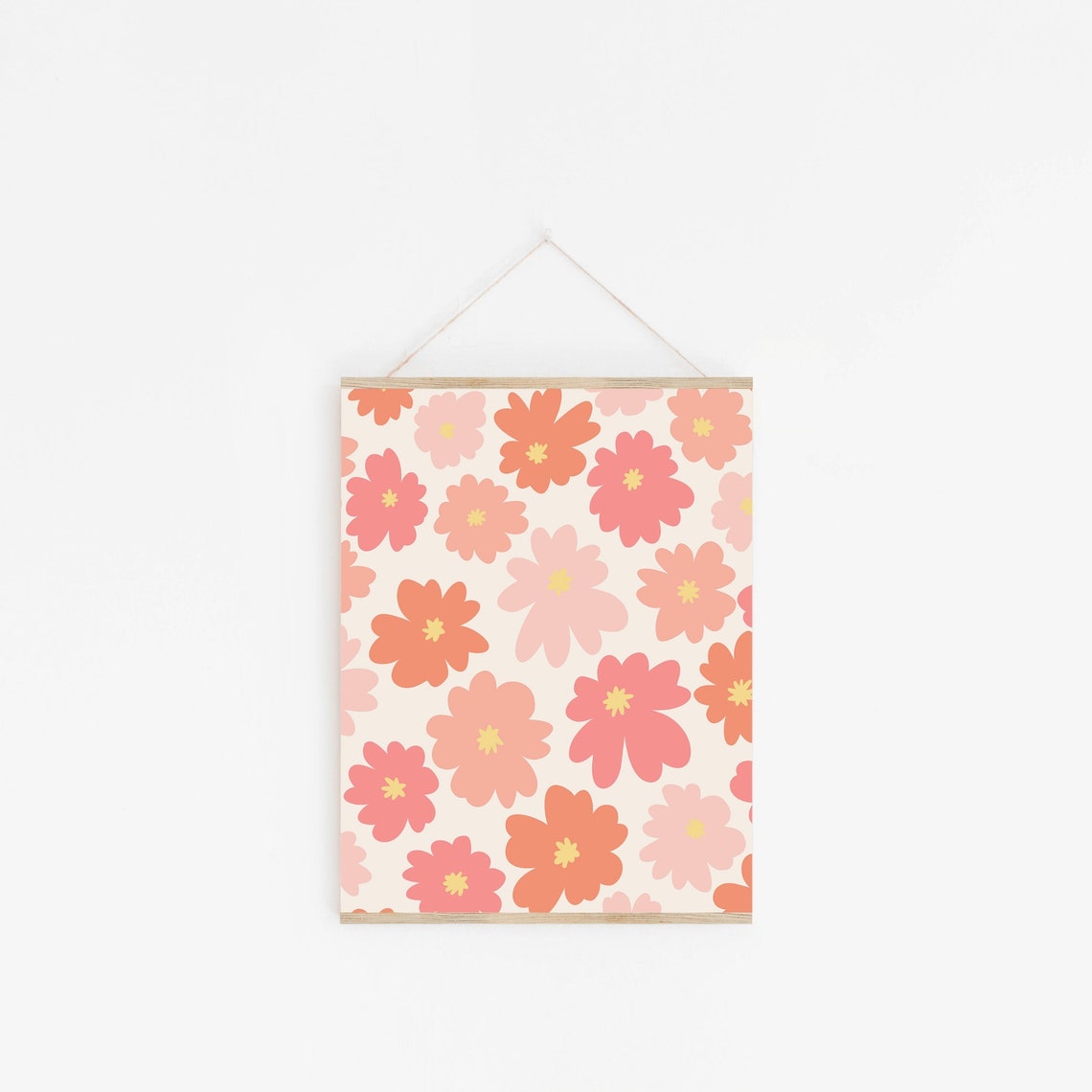 Retro Groovy Flower Pattern Coral Pink 70s Floral Bloom Wall Art - Image 2