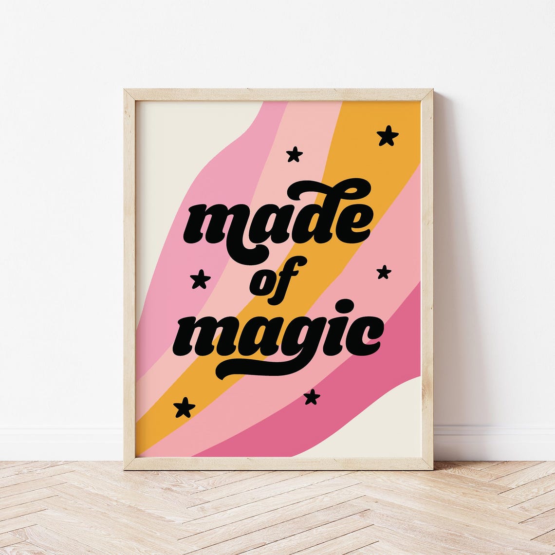 Made of Magic Retro Script on Wavy Pink and Orange Art Print
