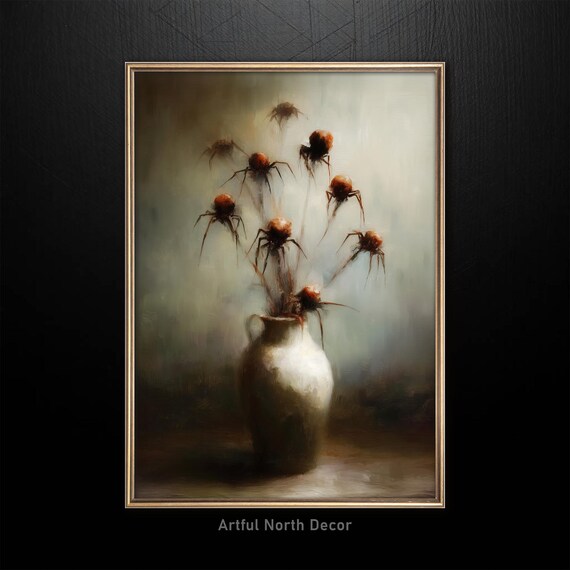 Spider Flowers Gothic Wall Art Dark Academia Surreal Bouquet