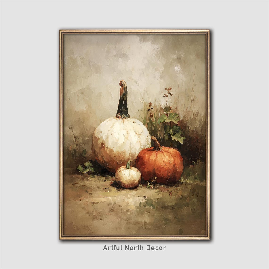 Rustic Autumn Pumpkins Impressionist Fall Harvest Oil Wall Art