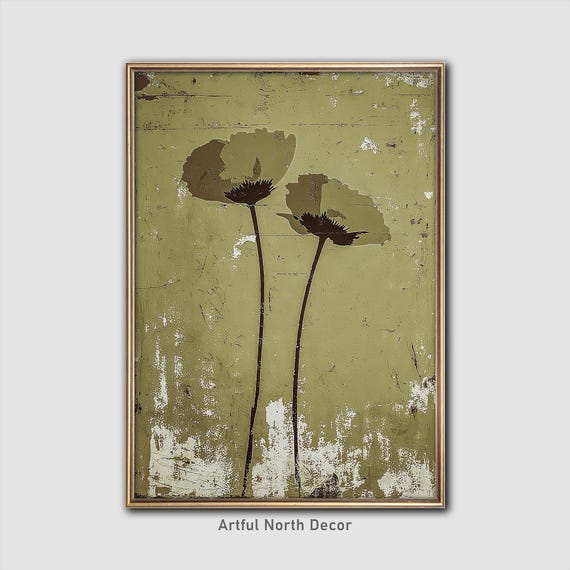 Grunge Botanical Print, Abstract Floral Art Print