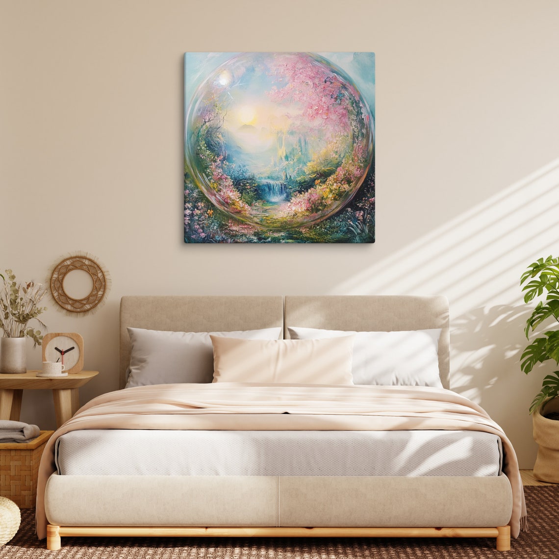 Magical Bubble World Fantasy Valley Waterfall Cherry Blossom Art Print